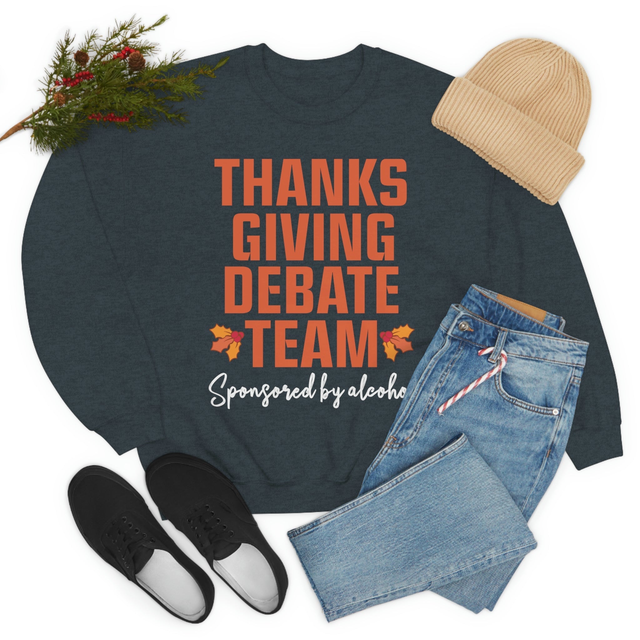 A cozy Thanksgiving Debate Team t-shirt made of soft ring-spun cotton, featuring double stitching for durability.