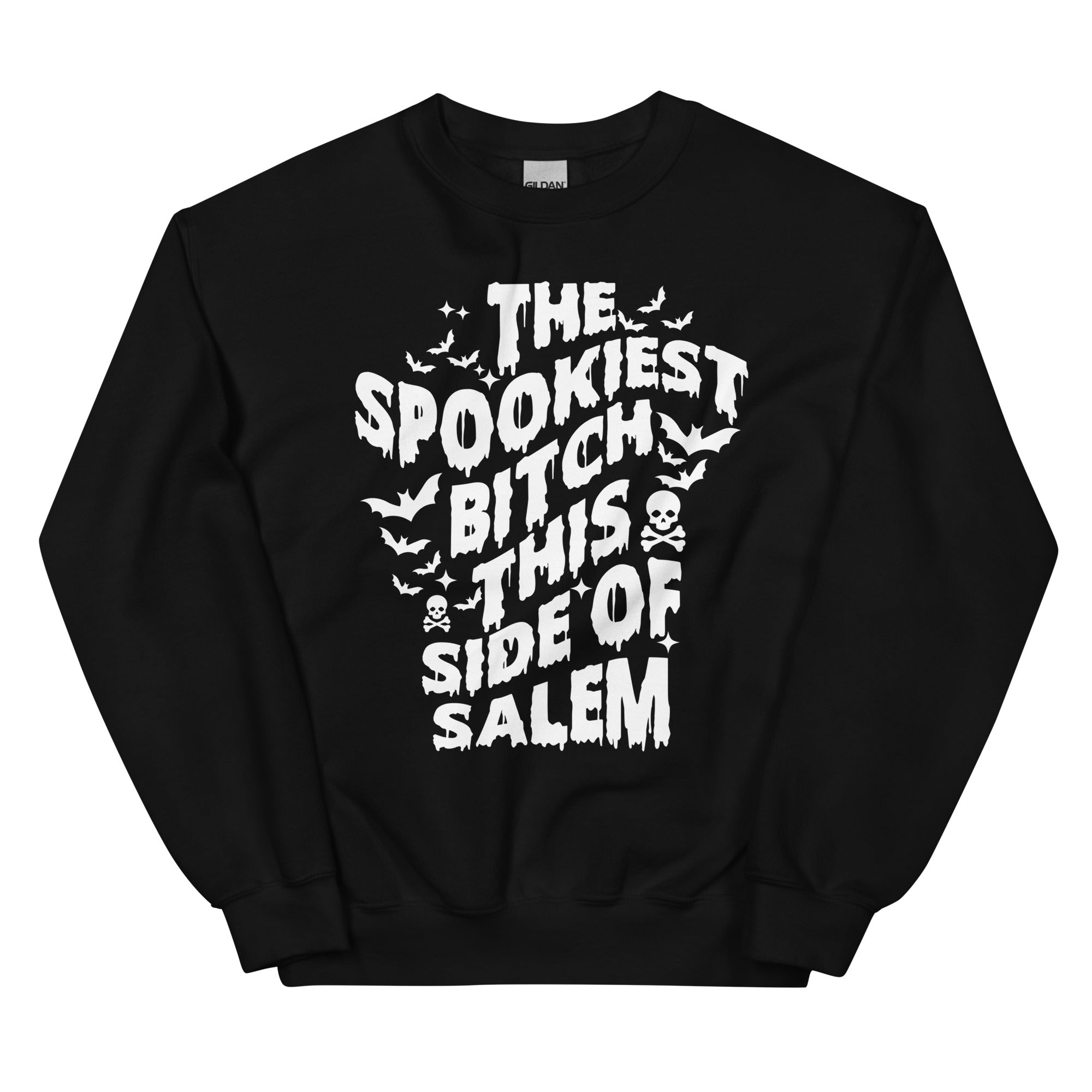 A cozy hoodie featuring spooky designs inspired by Salem, made from a soft cotton/poly fleece blend.