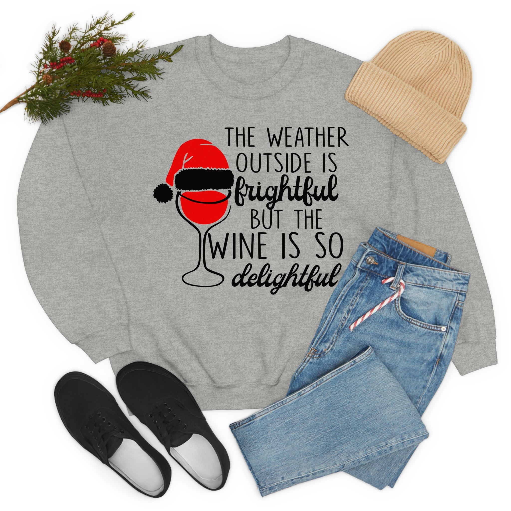 A cozy and stylish t-shirt featuring the phrase 'The Weather Outside is Frightful', made from soft ring-spun cotton with double stitching.