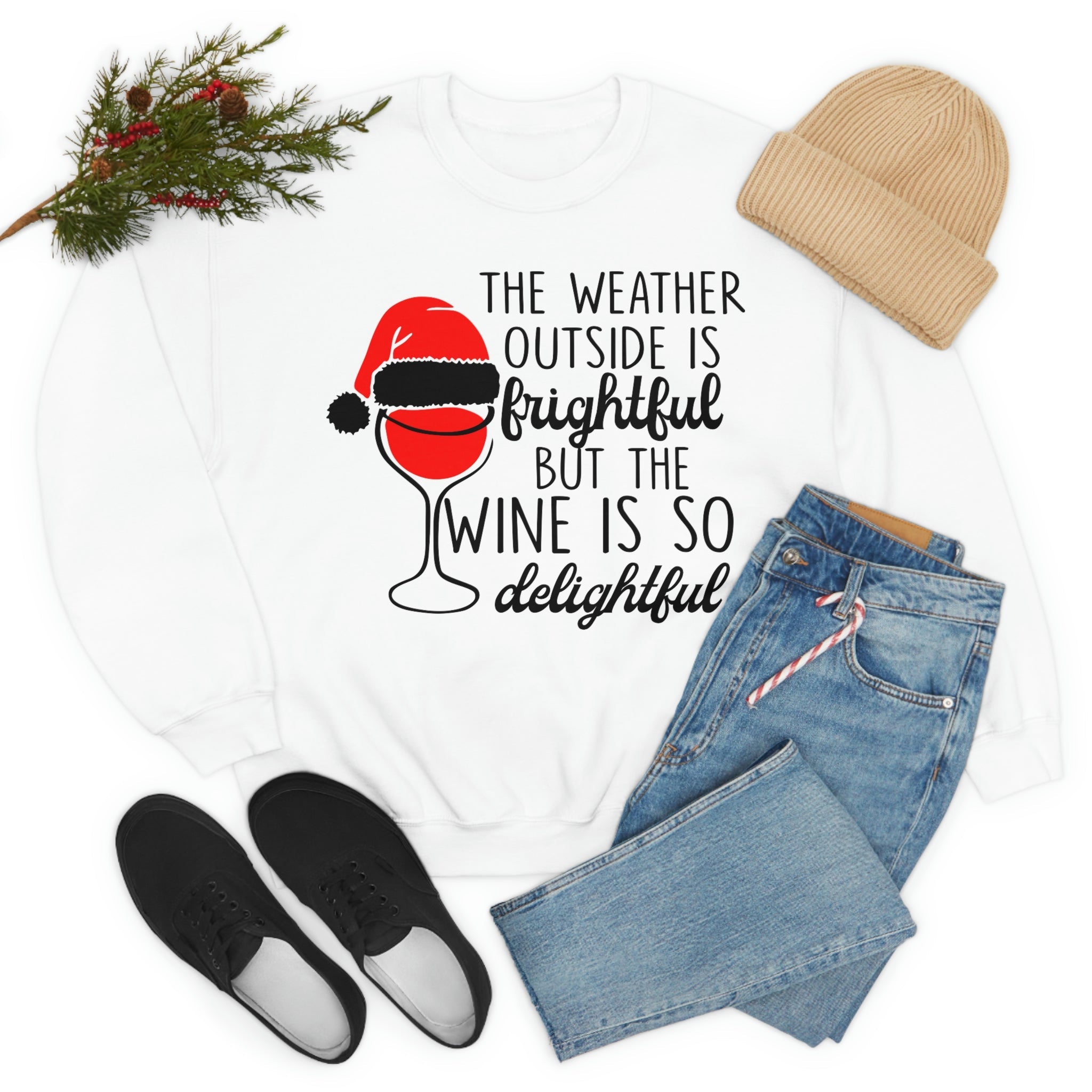 A cozy and stylish t-shirt featuring the phrase 'The Weather Outside is Frightful', made from soft ring-spun cotton with double stitching.