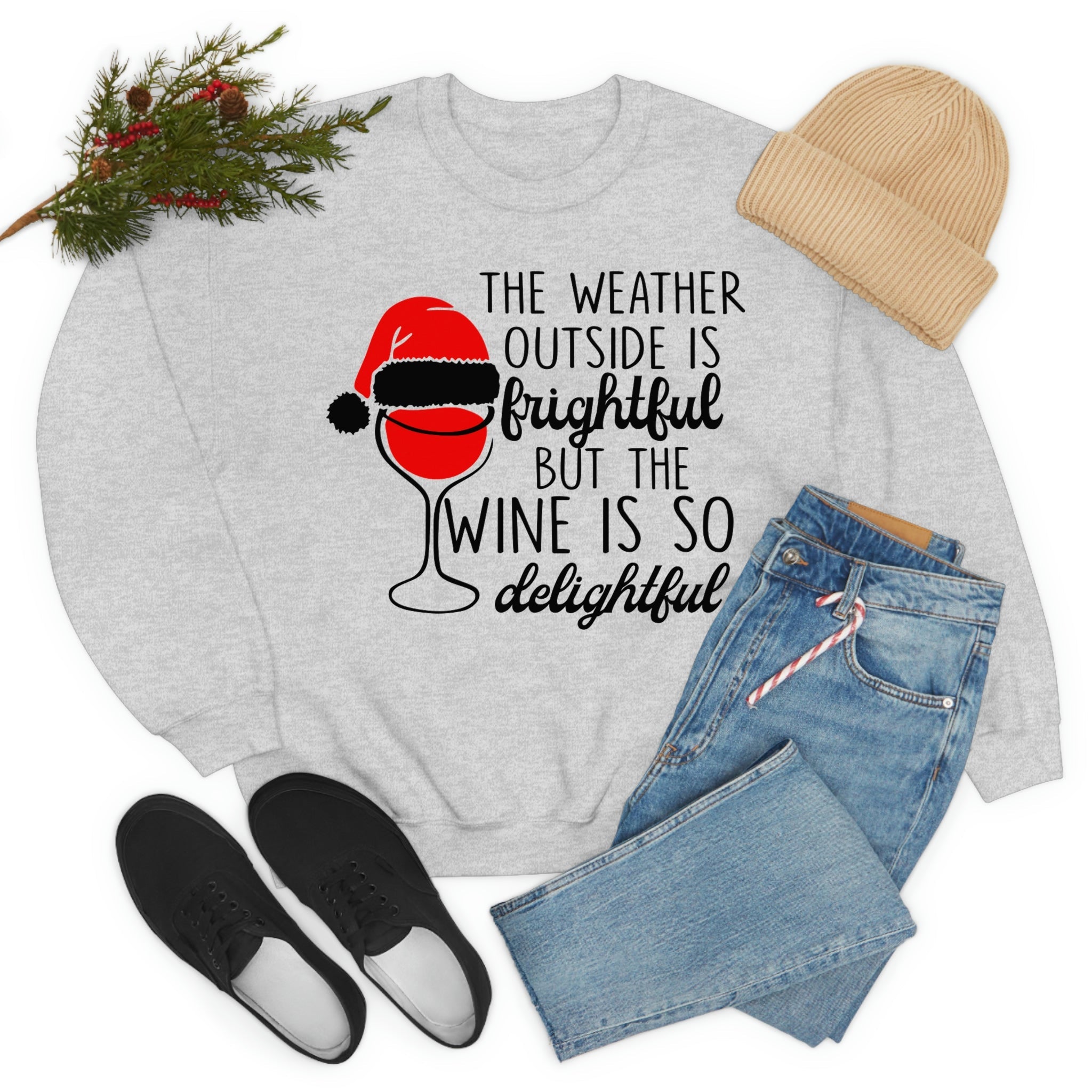 A cozy and stylish t-shirt featuring the phrase 'The Weather Outside is Frightful', made from soft ring-spun cotton with double stitching.