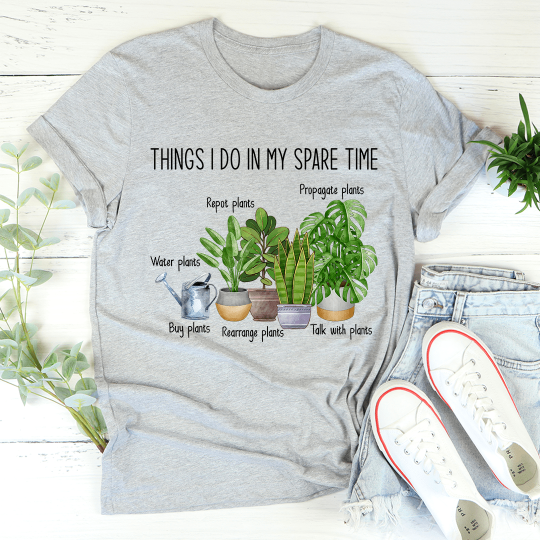 A comfortable and stylish Things I Do In My Spare Time Tee made from soft ring-spun cotton, featuring double stitching for durability.