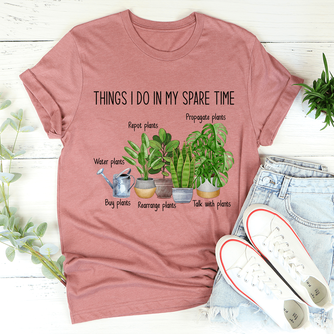 A comfortable and stylish Things I Do In My Spare Time Tee made from soft ring-spun cotton, featuring double stitching for durability.