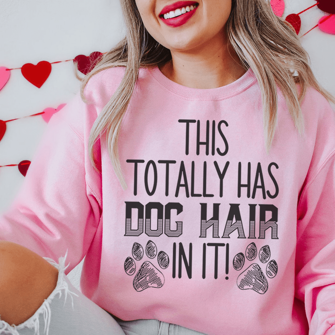 Cozy sweatshirt with a humorous design about dog hair, featuring a soft fleece lining and adjustable cuffs.