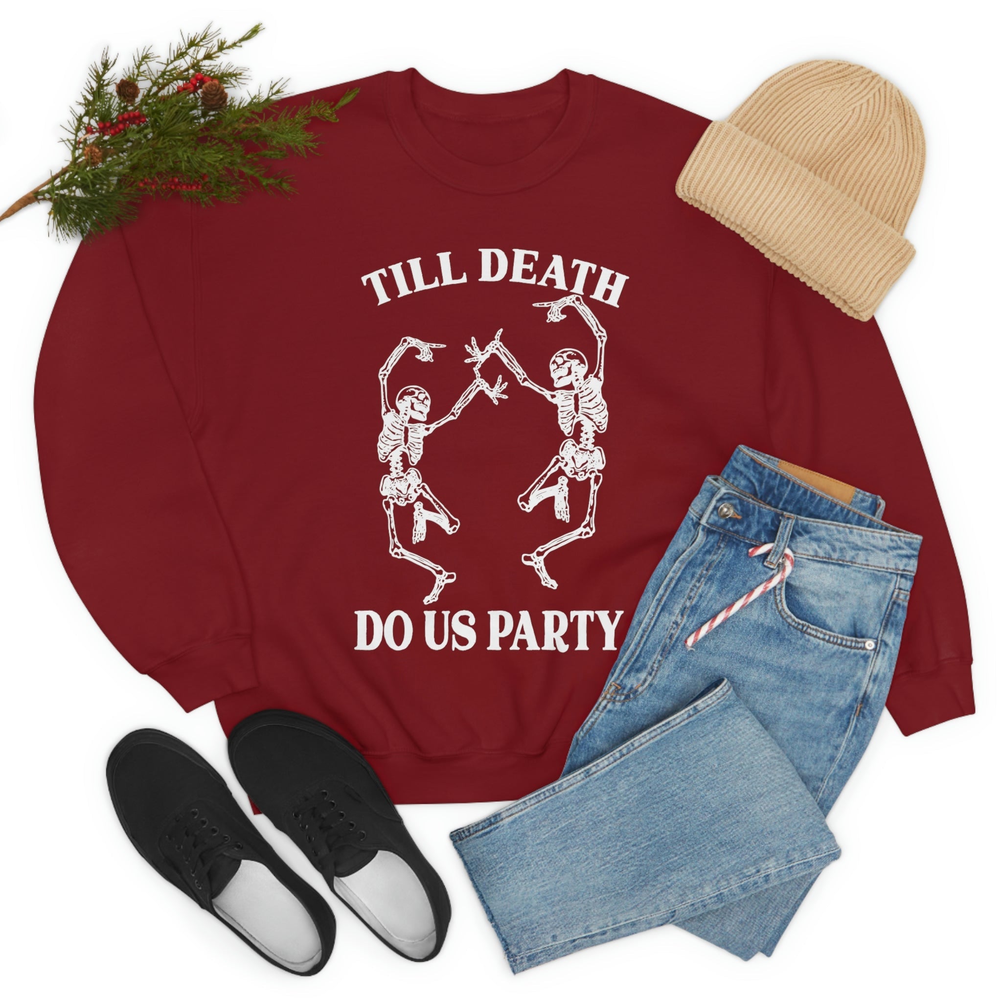 Till Death Do Us Party Sweat Shirt in soft cotton, featuring a playful design and durable stitching.