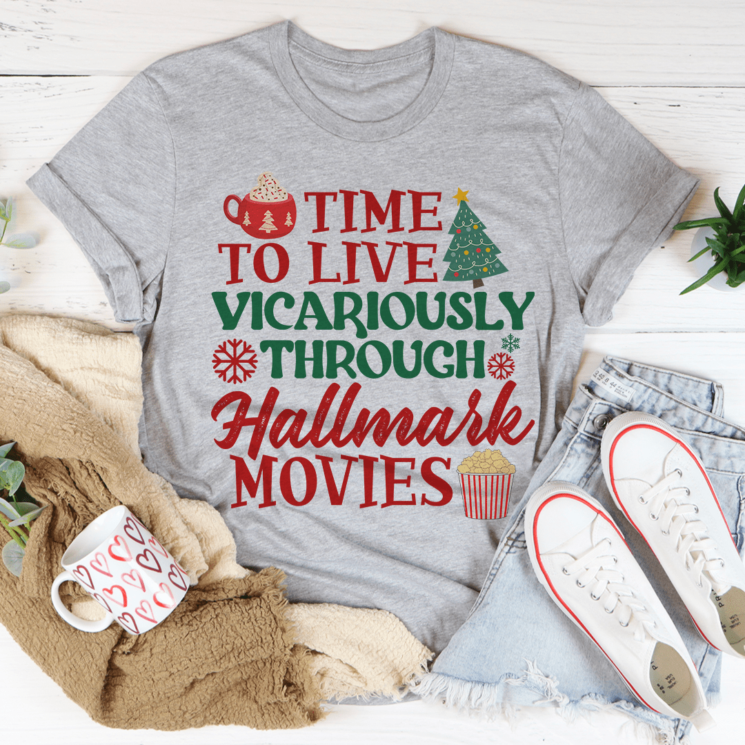 A cozy Time to Live Vicariously Christmas Tee made from soft ring-spun cotton, featuring a festive design perfect for holiday celebrations.