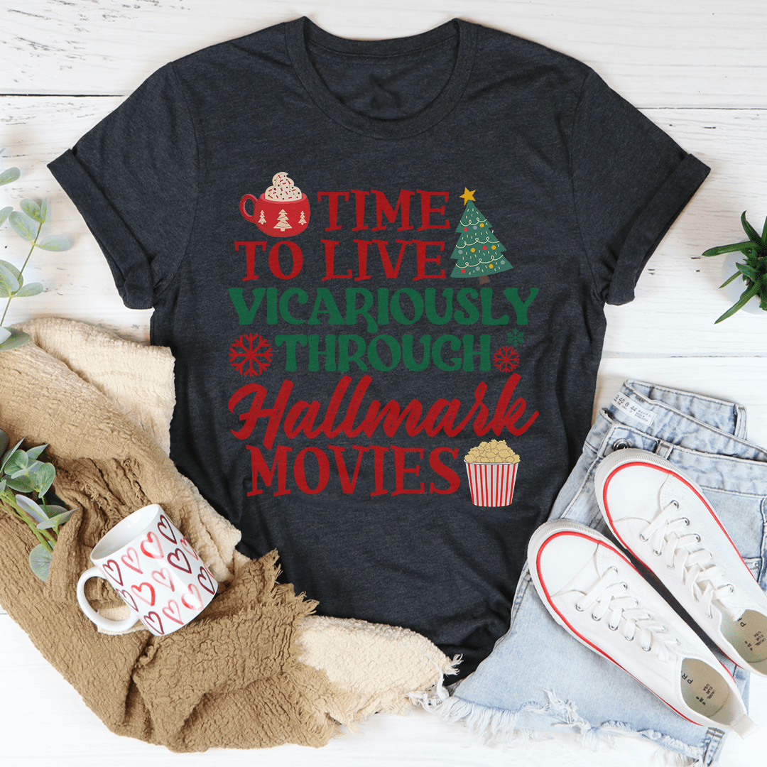 A cozy Time to Live Vicariously Christmas Tee made from soft ring-spun cotton, featuring a festive design perfect for holiday celebrations.