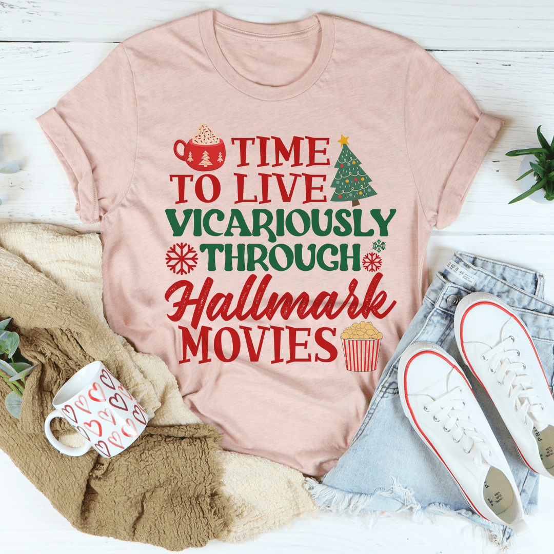 A cozy Time to Live Vicariously Christmas Tee made from soft ring-spun cotton, featuring a festive design perfect for holiday celebrations.