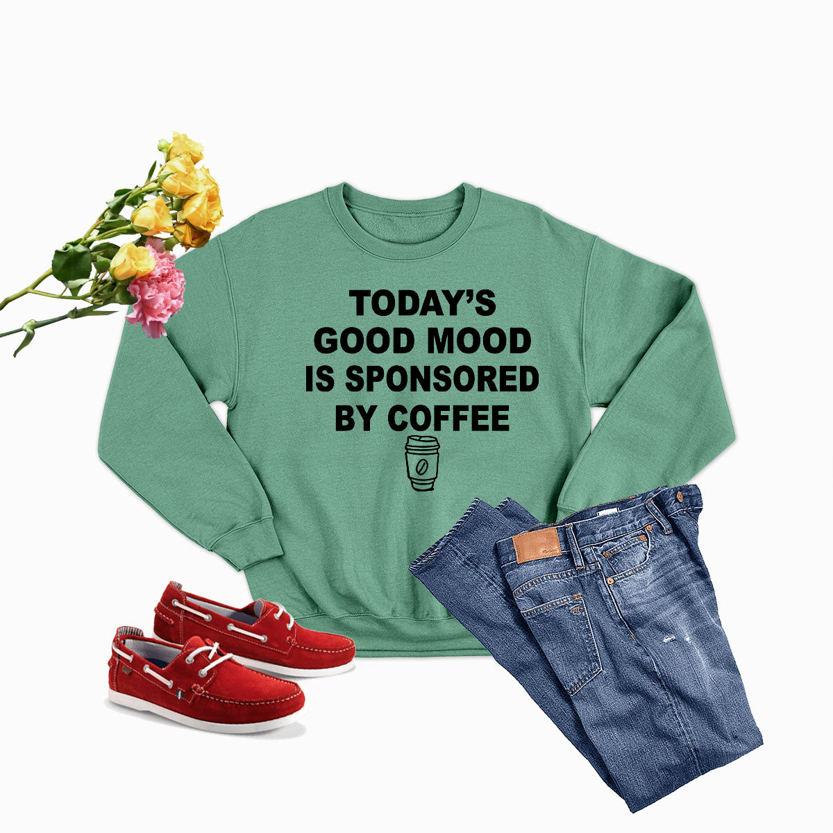 A cozy Today's Good Mood Sweat Shirt made from soft ring-spun cotton, featuring double stitching for durability and a stylish design.