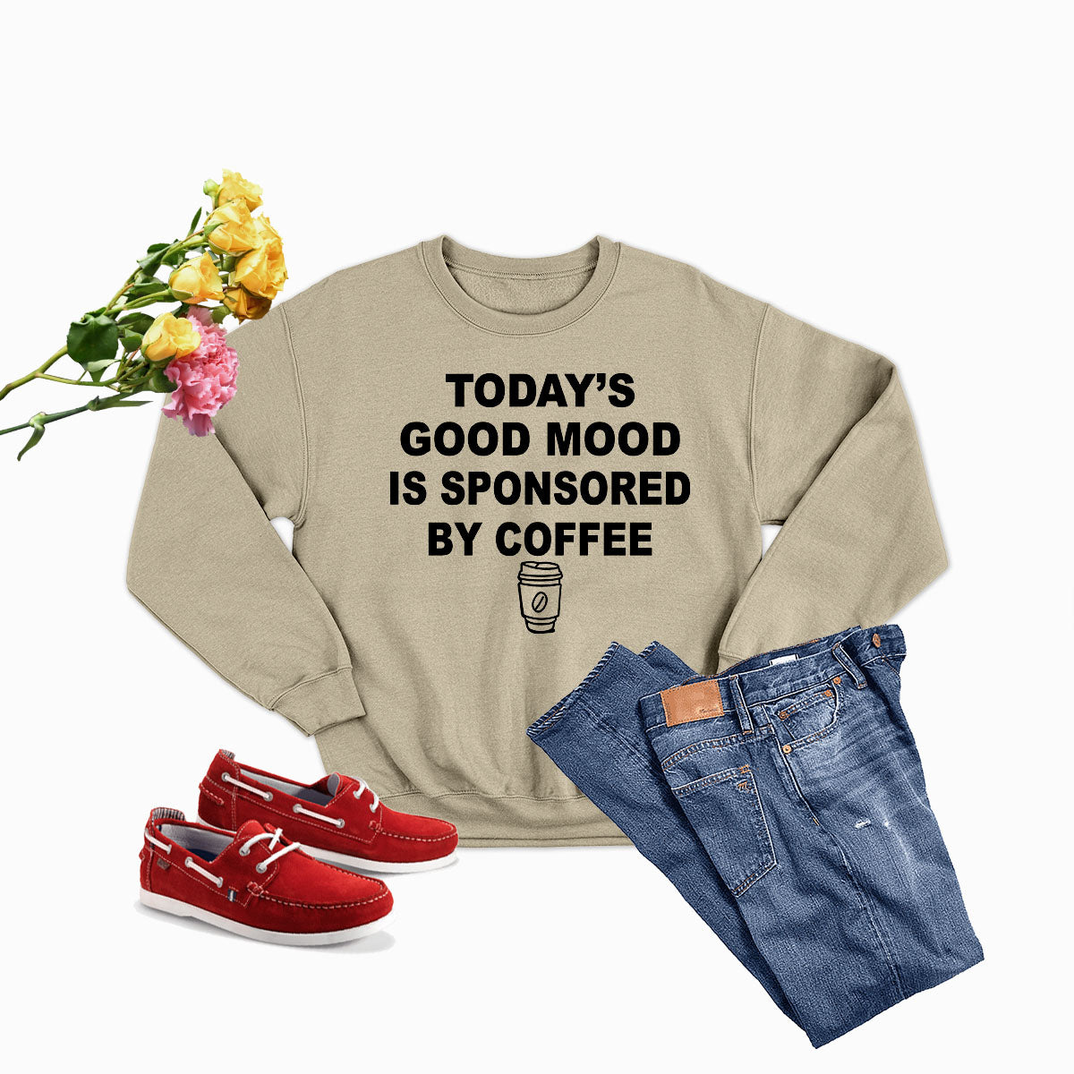 A cozy Today's Good Mood Sweat Shirt made from soft ring-spun cotton, featuring double stitching for durability and a stylish design.