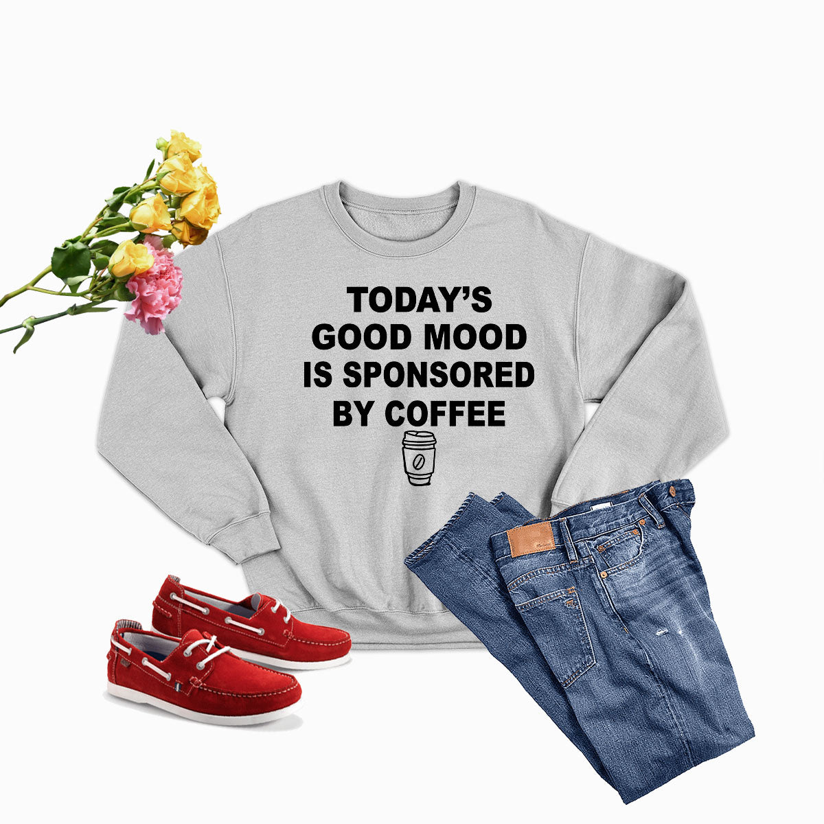 A cozy Today's Good Mood Sweat Shirt made from soft ring-spun cotton, featuring double stitching for durability and a stylish design.