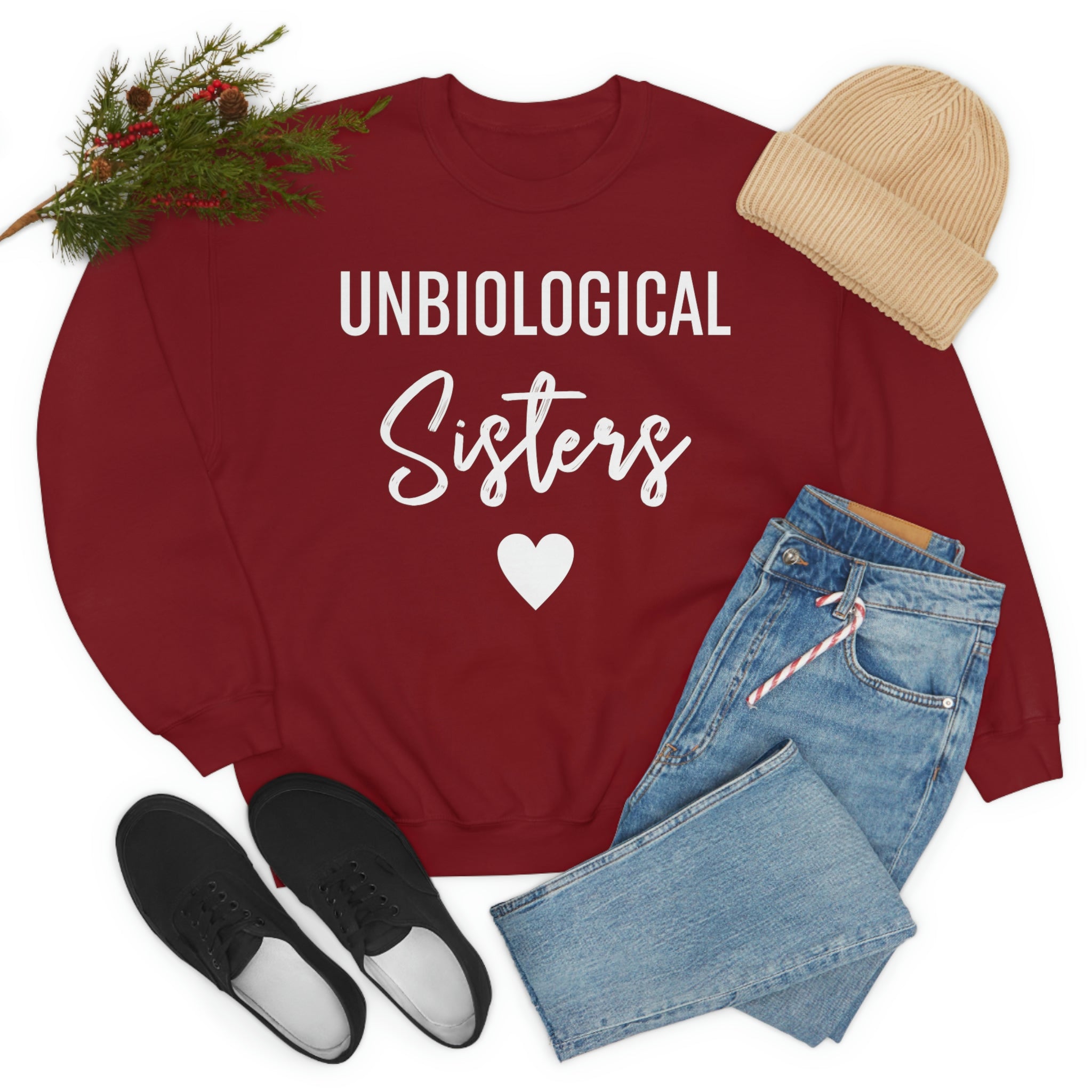 Unbiological Sisters Sweat Shirt in soft cotton, featuring double stitching and a vibrant printed design celebrating friendship.