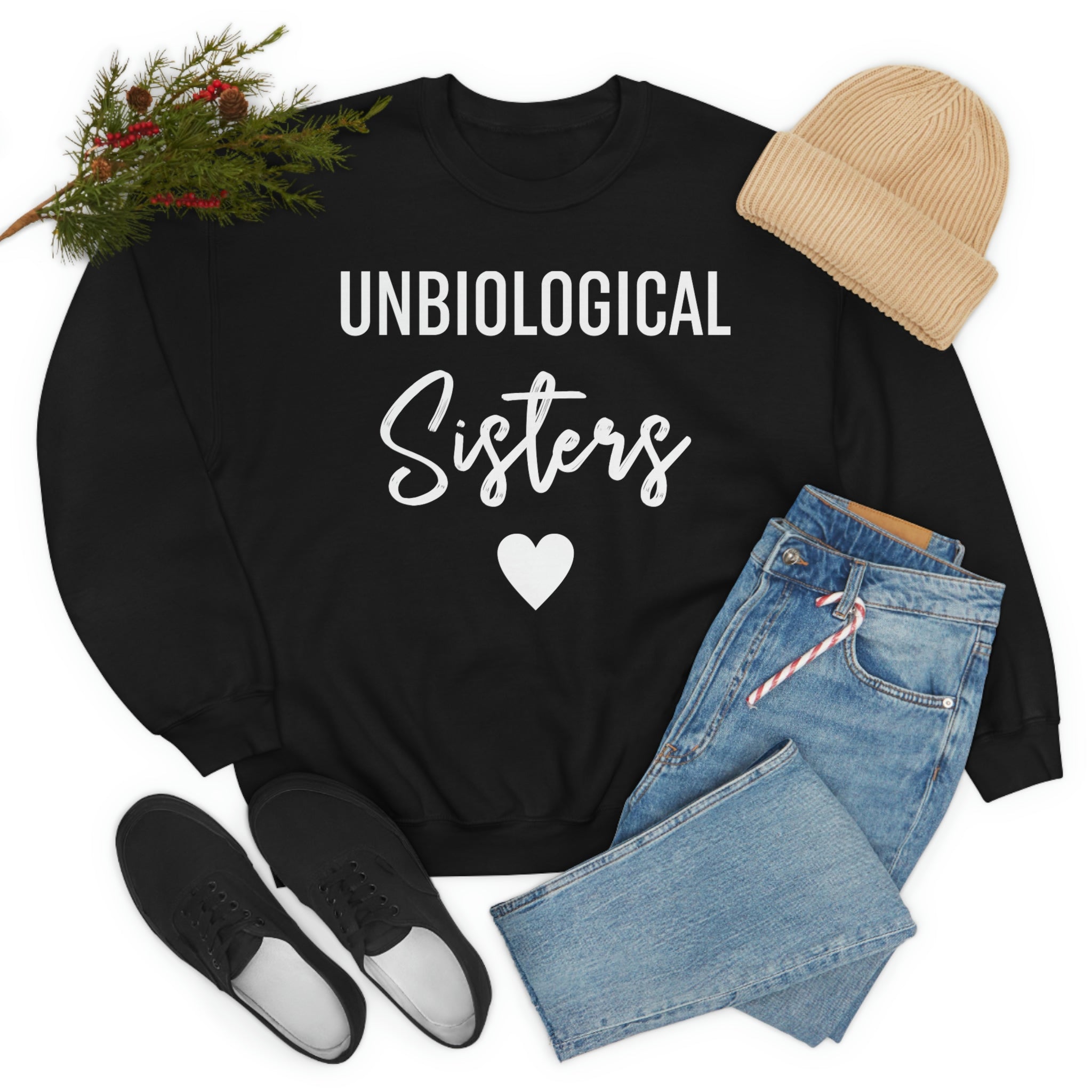 Unbiological Sisters Sweat Shirt in soft cotton, featuring double stitching and a vibrant printed design celebrating friendship.