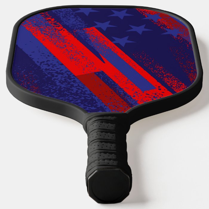 USA Flag Background Pickleball Paddle showcasing vibrant colors and design, ideal for patriotic players.