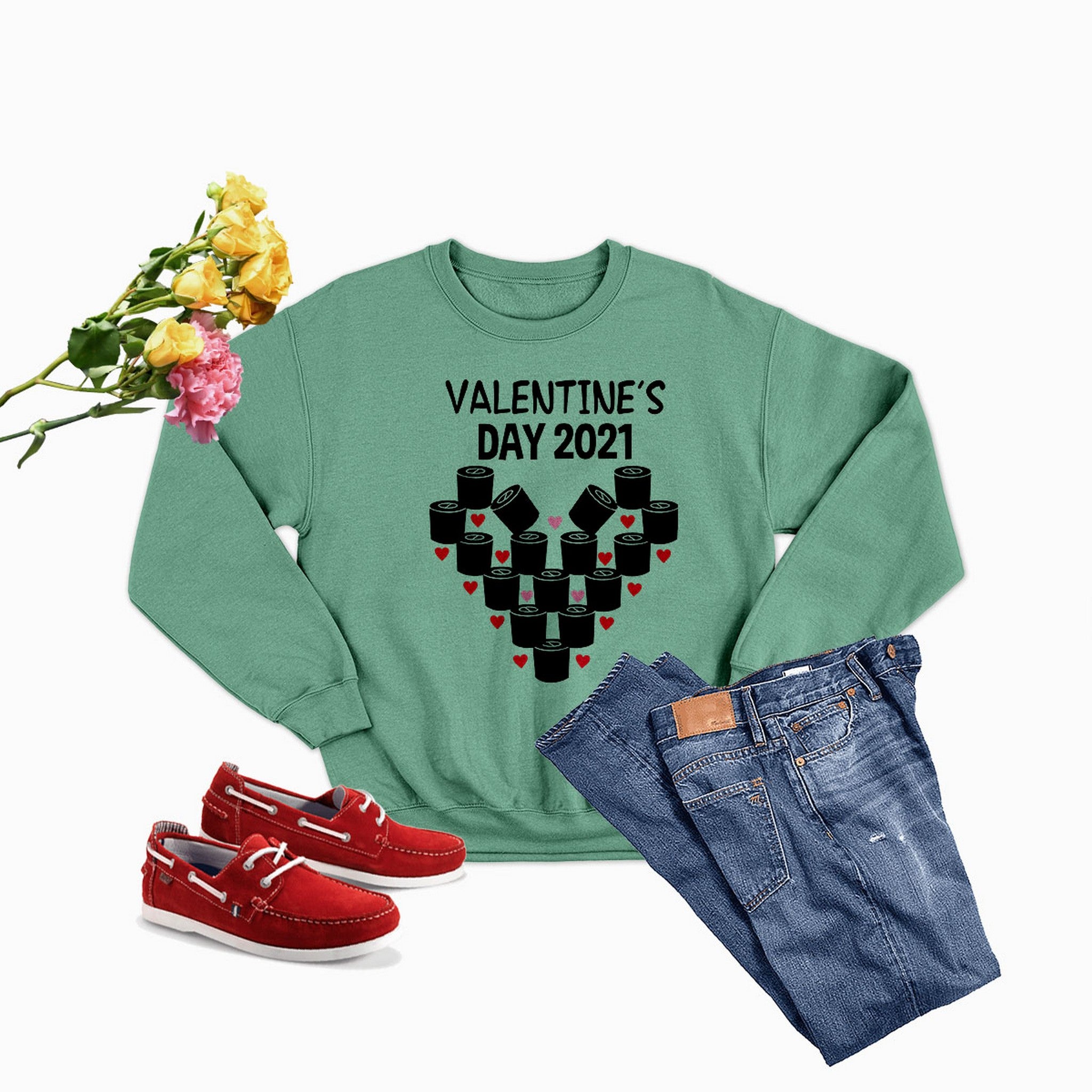 Valentine's Day 2021 Sweat Shirt in soft cotton, featuring double stitching and a stylish design, perfect for celebrating love.