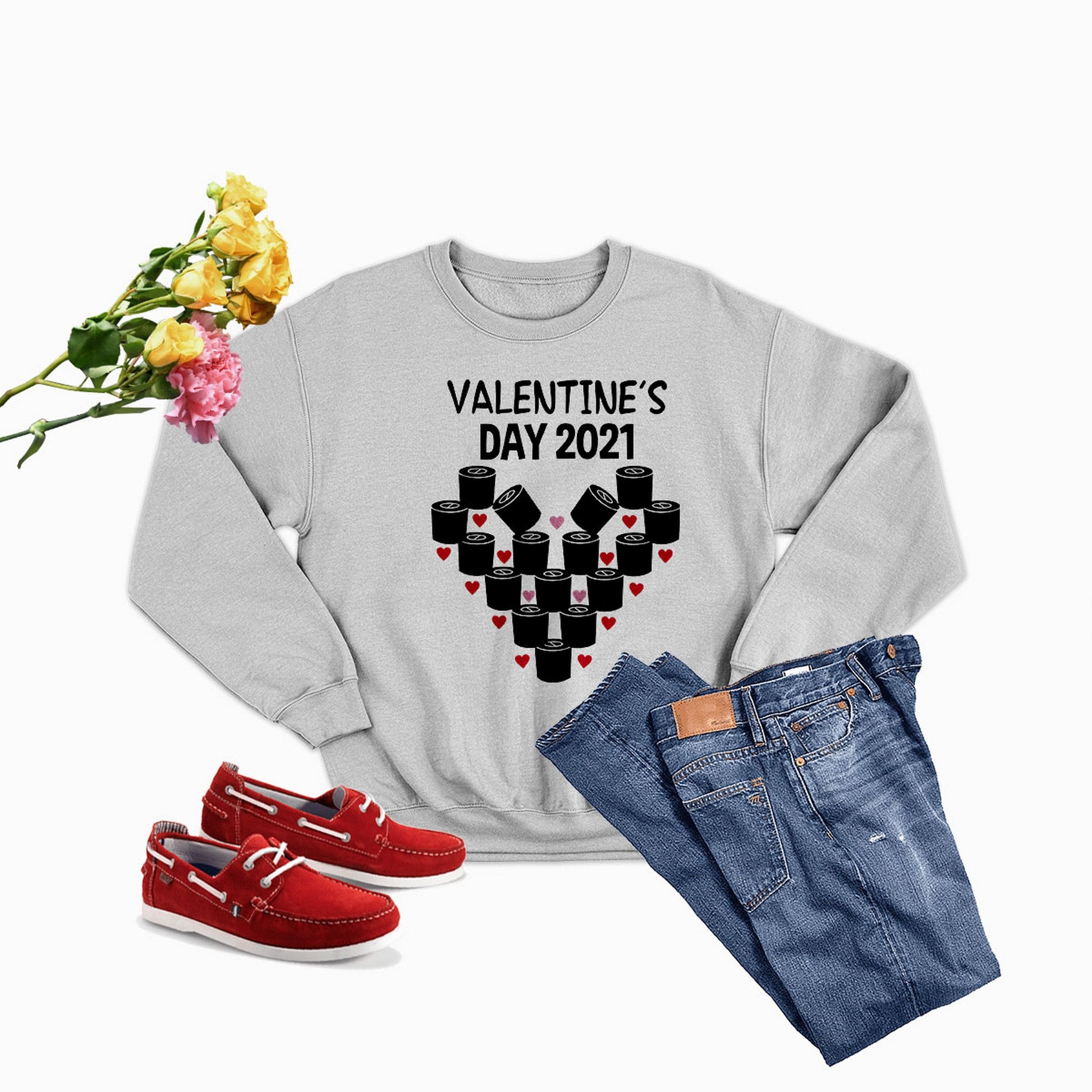 Valentine's Day 2021 Sweat Shirt in soft cotton, featuring double stitching and a stylish design, perfect for celebrating love.