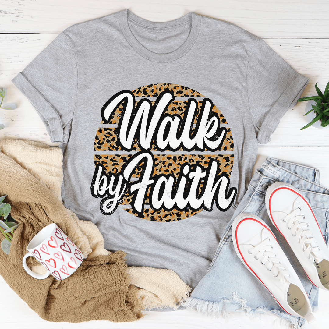 Walk By Faith Tee in soft ring-spun cotton, featuring double stitching for durability and a stylish design.