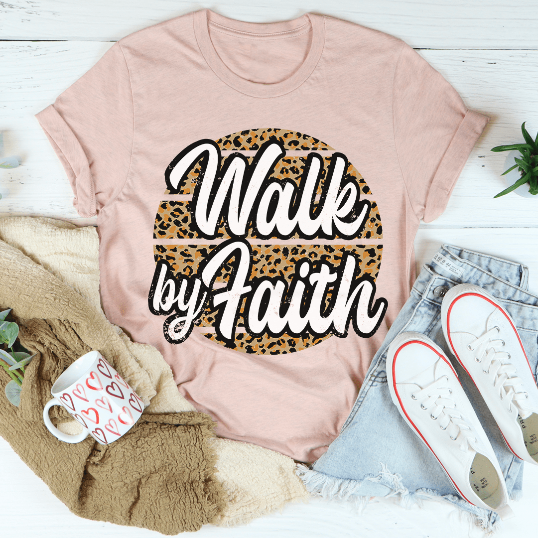 Walk By Faith Tee in soft ring-spun cotton, featuring double stitching for durability and a stylish design.