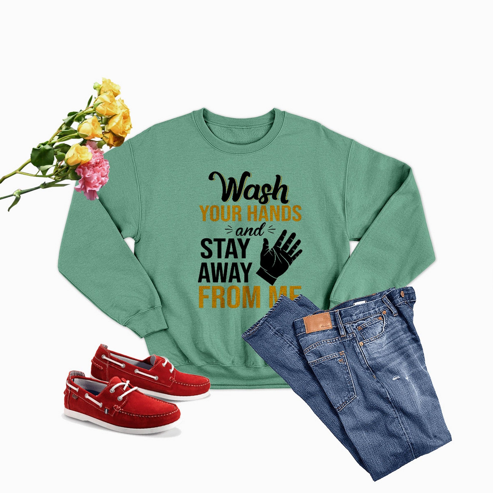 A cozy Wash Your Hands Sweat Shirt featuring unique designs by top artists, made from a soft cotton/poly fleece blend.