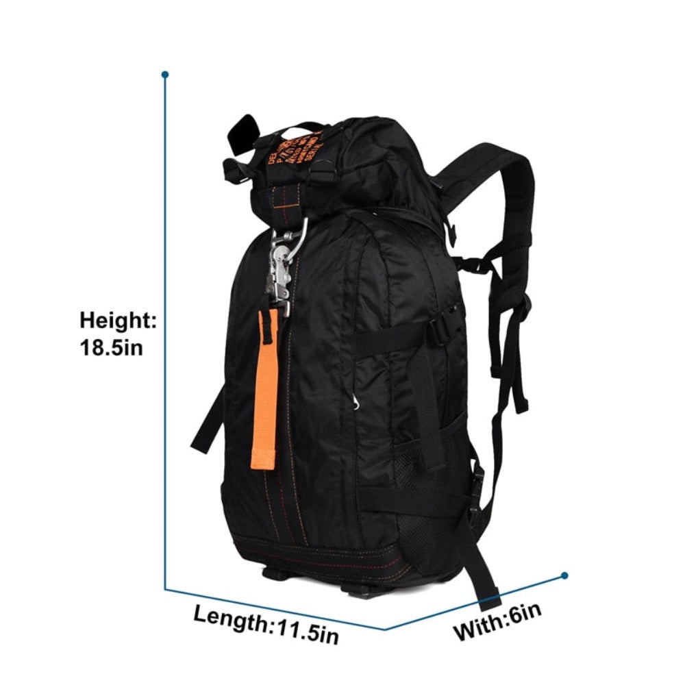 A waterproof lightweight hiking backpack made of durable nylon, featuring multiple pockets and heavy-duty zippers, ideal for outdoor adventures.