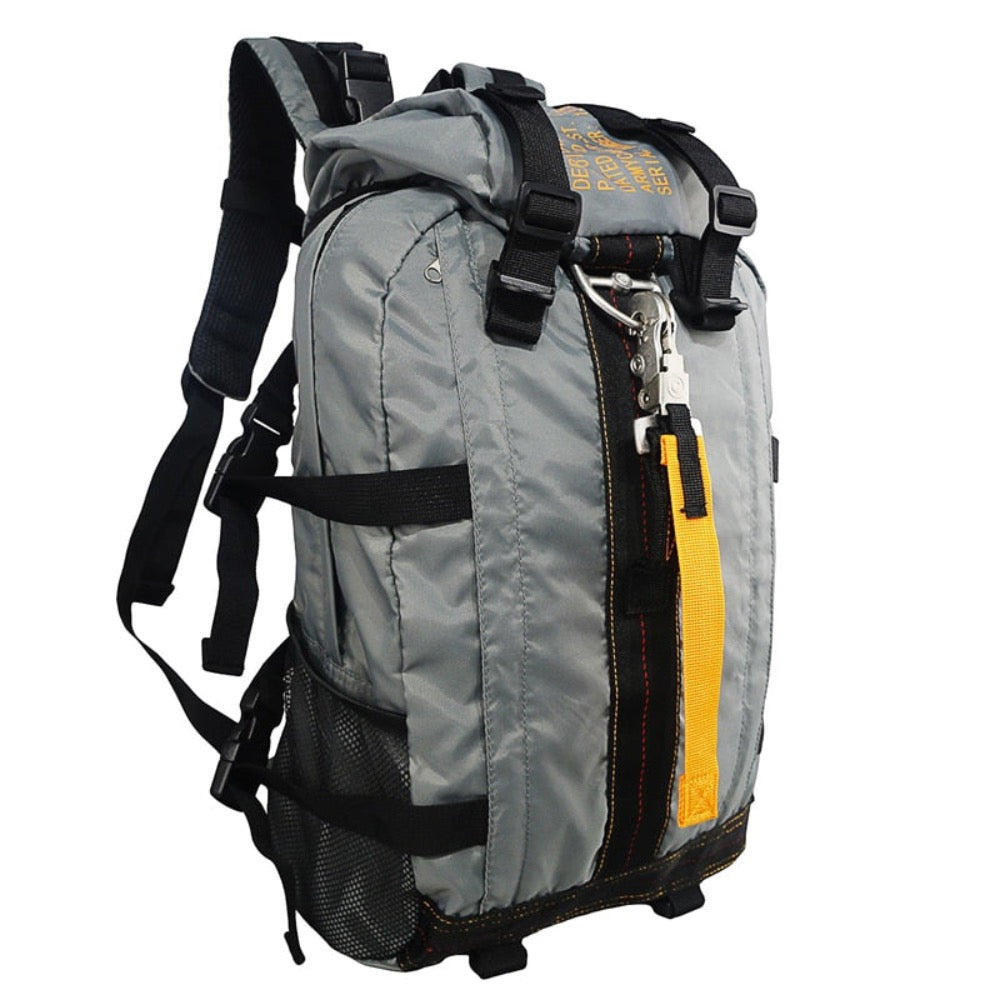 A waterproof lightweight hiking backpack made of durable nylon, featuring multiple pockets and heavy-duty zippers, ideal for outdoor adventures.