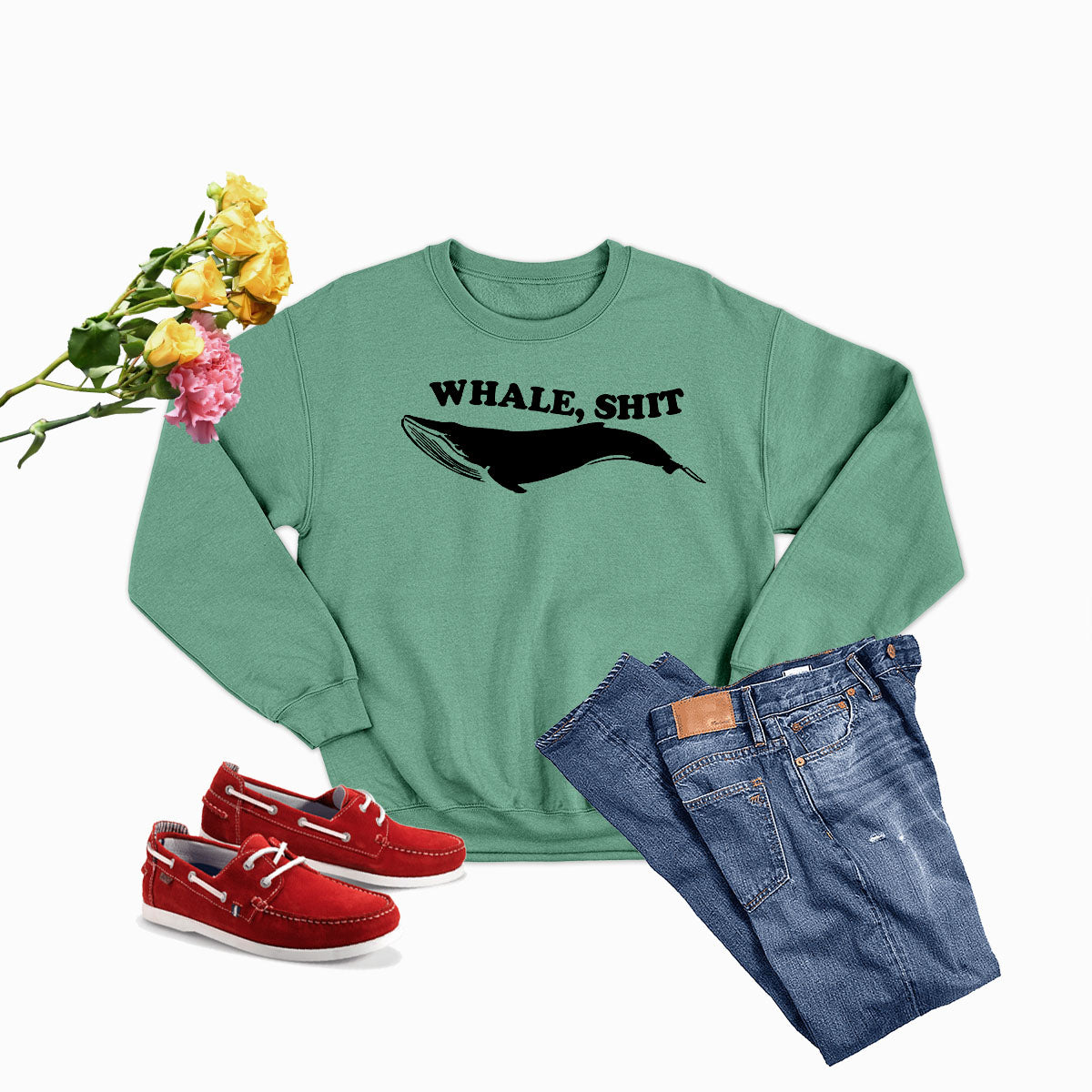 A cozy Whale Sweat Shirt featuring unique artistic designs, made from a warm cotton/poly fleece blend.