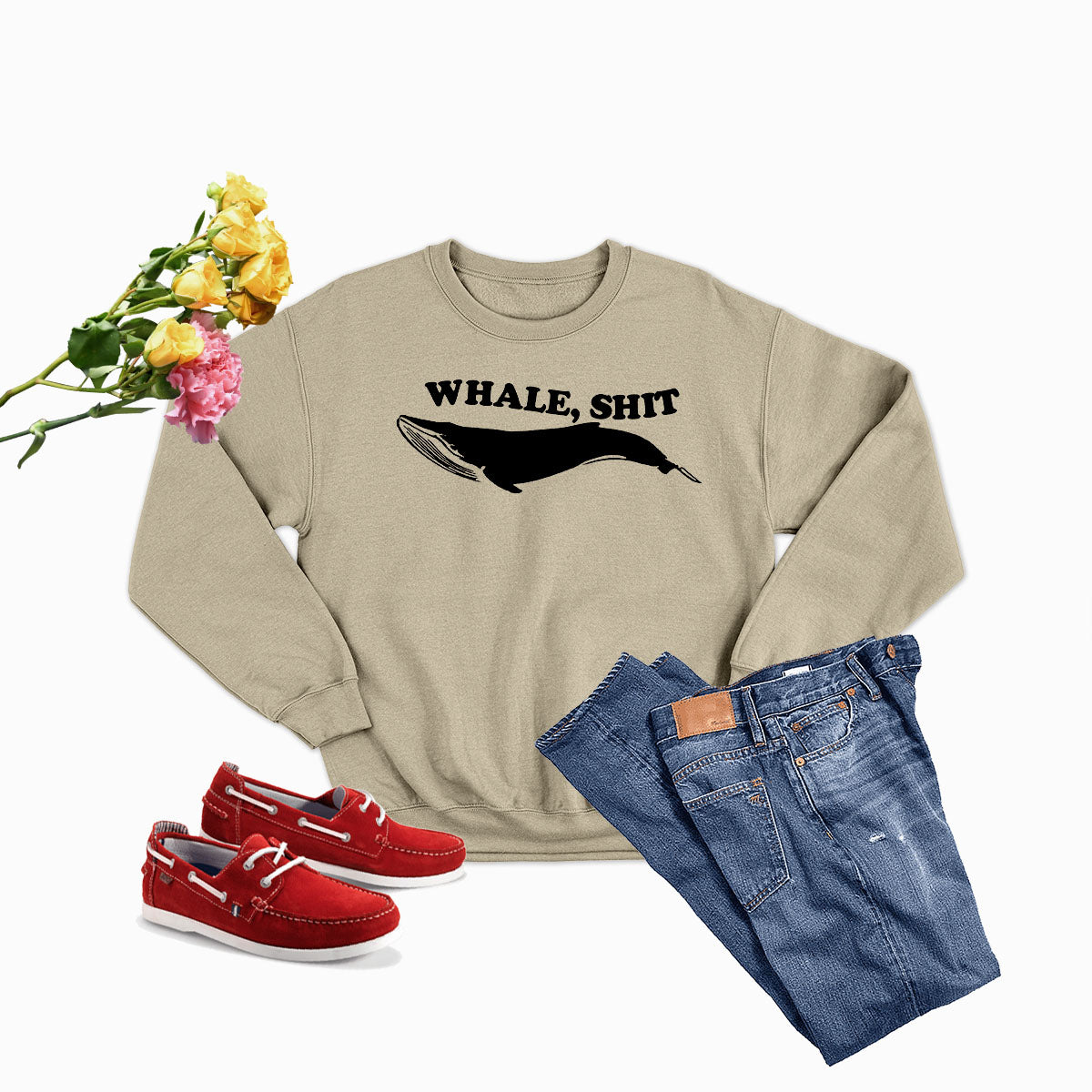 A cozy Whale Sweat Shirt featuring unique artistic designs, made from a warm cotton/poly fleece blend.