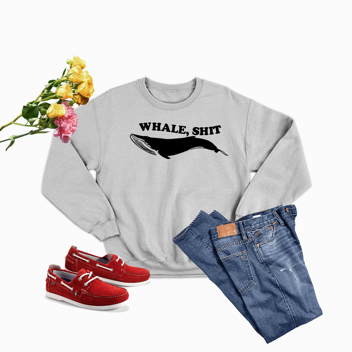 A cozy Whale Sweat Shirt featuring unique artistic designs, made from a warm cotton/poly fleece blend.