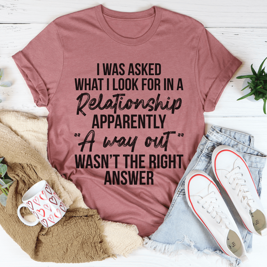 A comfortable and stylish 'What I Look For In A Relationship' T-Shirt made from soft ring-spun cotton, featuring durable double stitching.