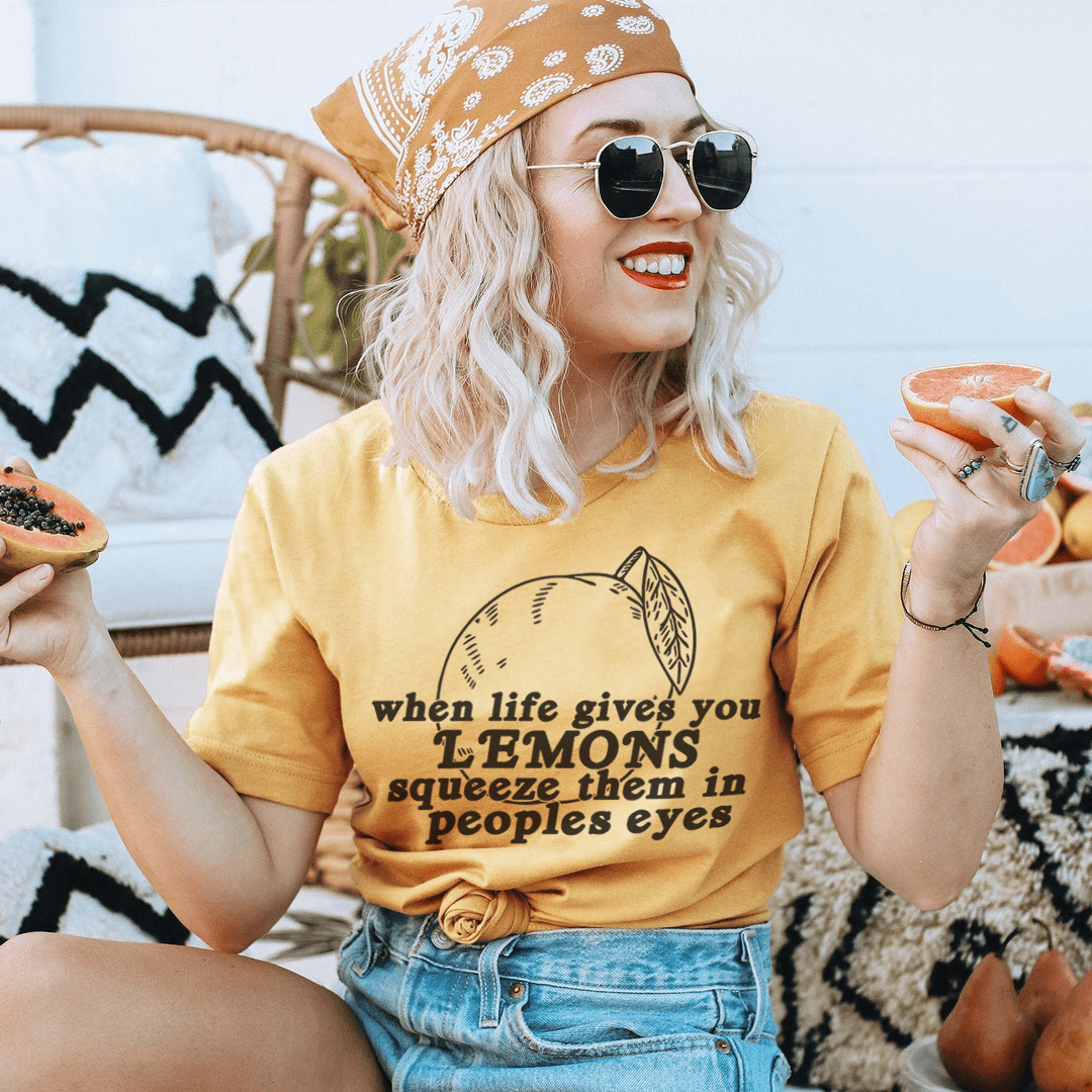 A stylish When Life Gives You Lemons Tee made from soft ring-spun cotton, featuring a vibrant print and durable double stitching.