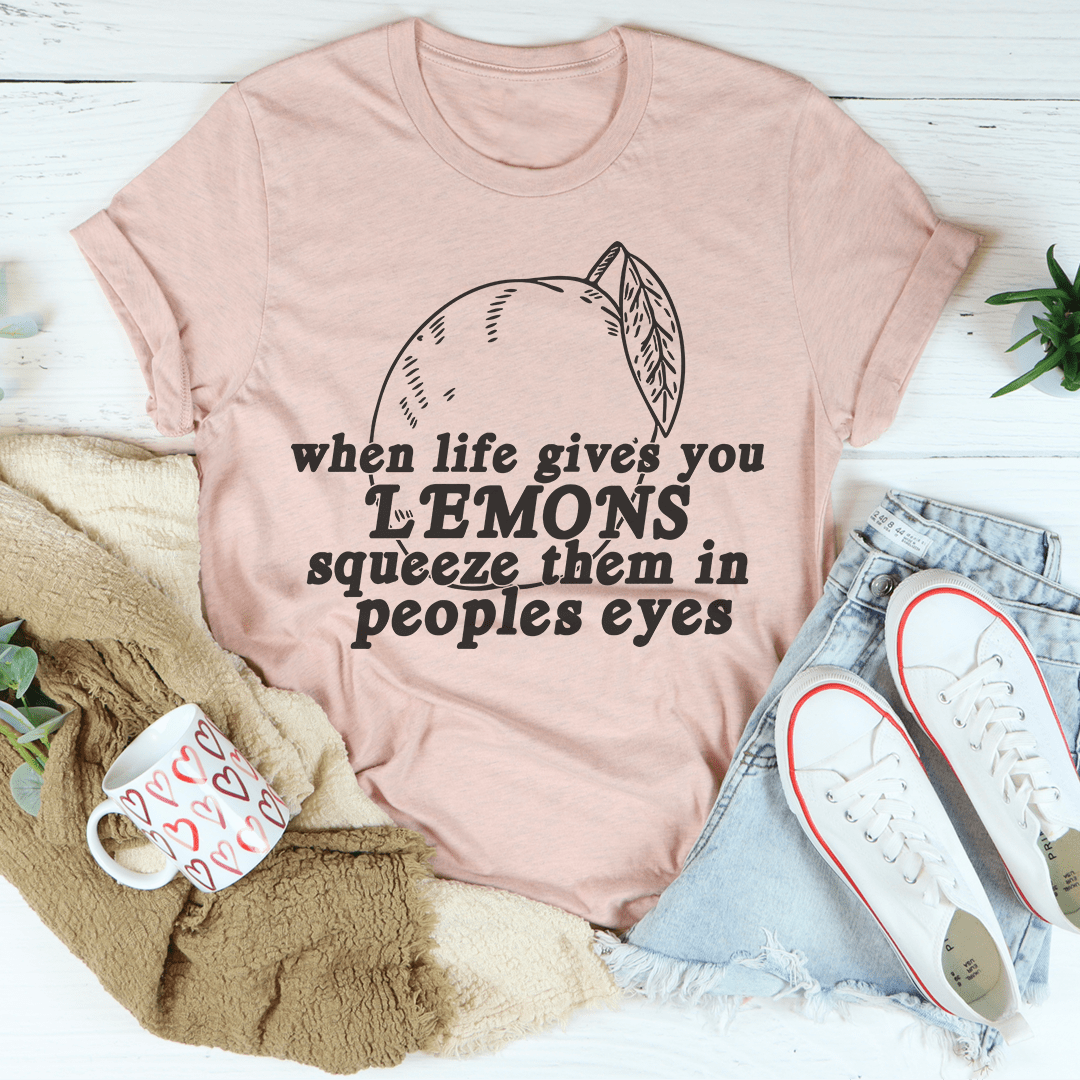 A stylish When Life Gives You Lemons Tee made from soft ring-spun cotton, featuring a vibrant print and durable double stitching.