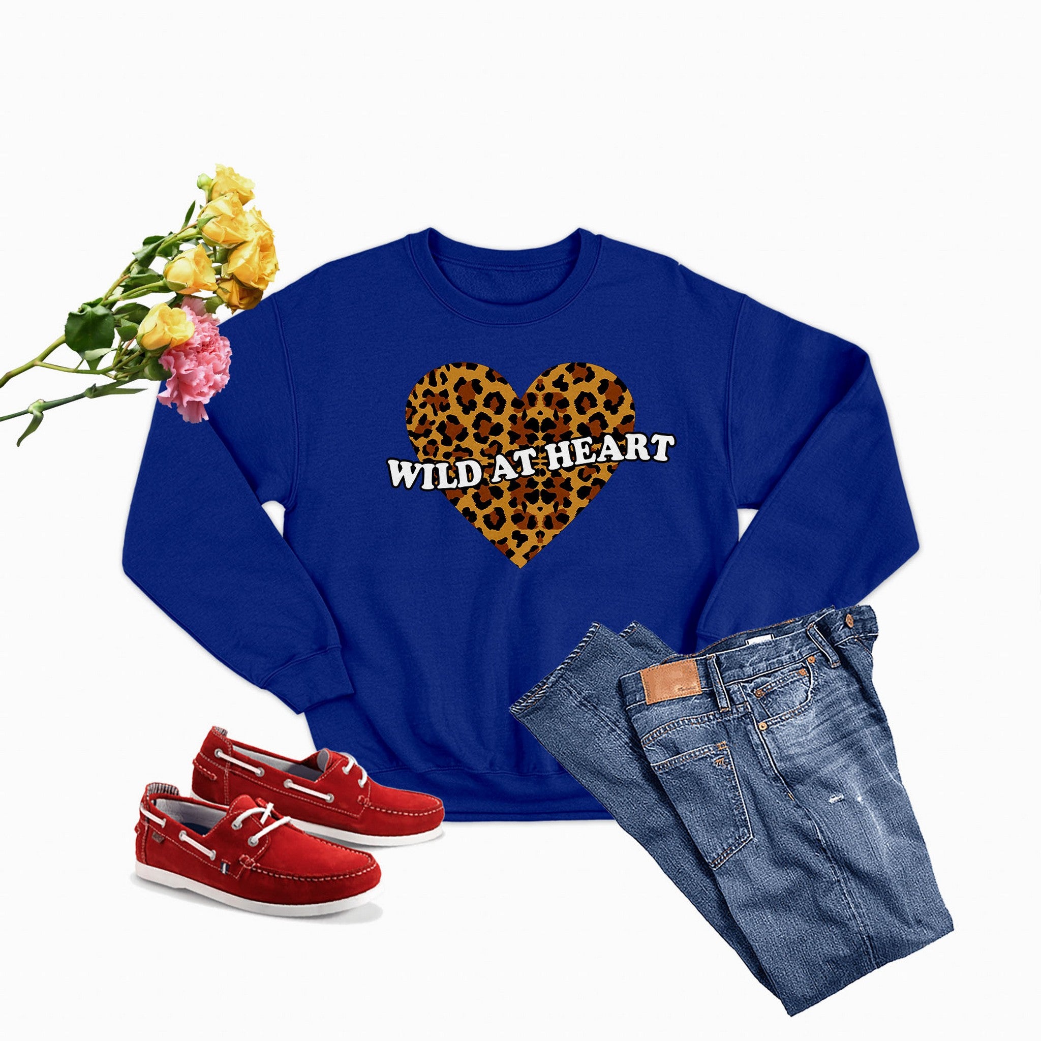 Wild At Heart Sweat Shirt featuring unique artistic designs, made from soft cotton/poly fleece blend for comfort and warmth.