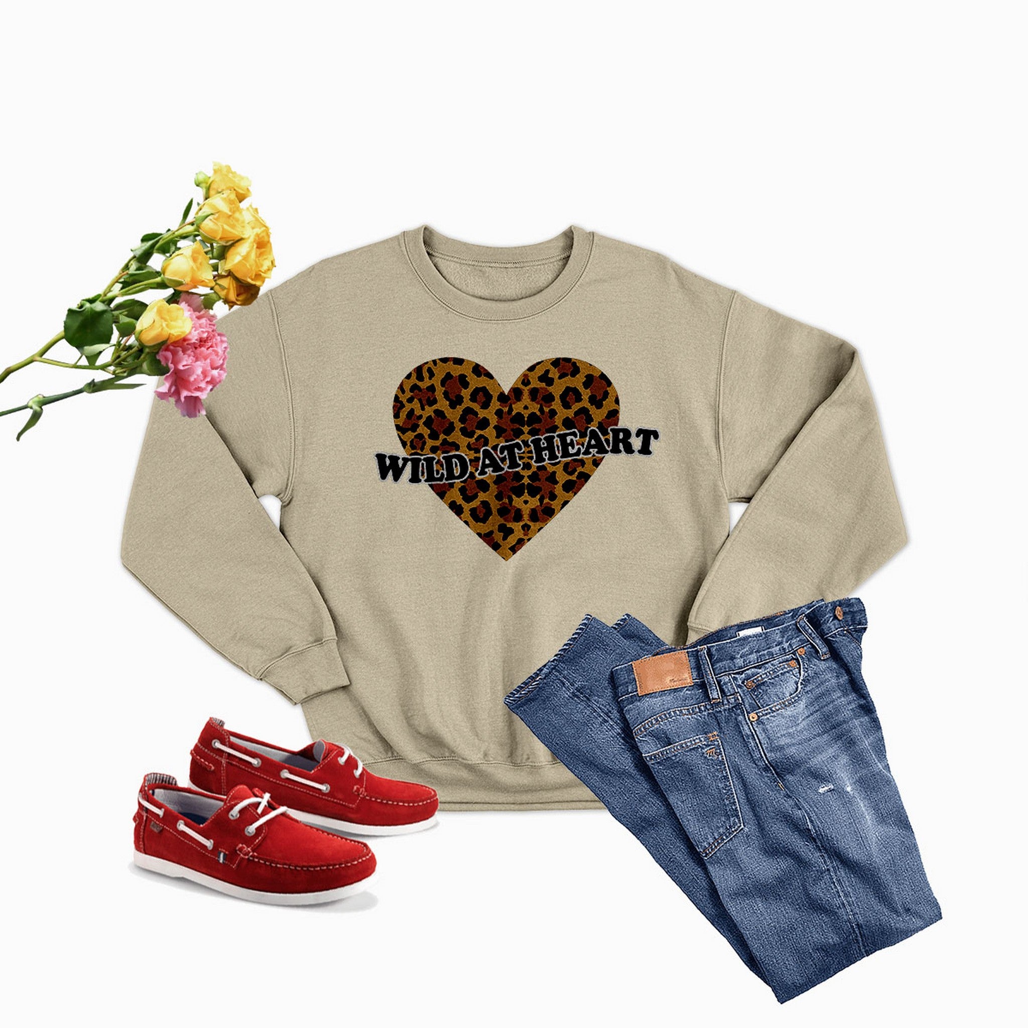 Wild At Heart Sweat Shirt featuring unique artistic designs, made from soft cotton/poly fleece blend for comfort and warmth.