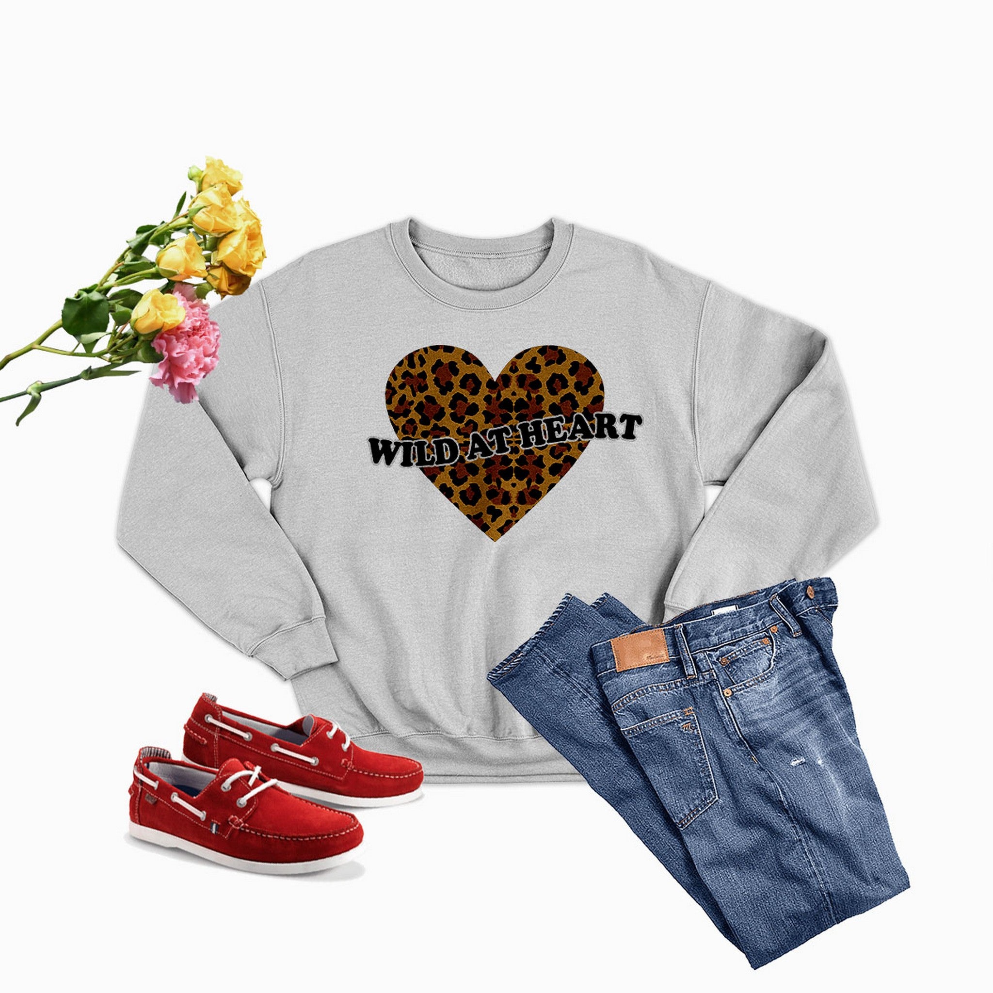 Wild At Heart Sweat Shirt featuring unique artistic designs, made from soft cotton/poly fleece blend for comfort and warmth.