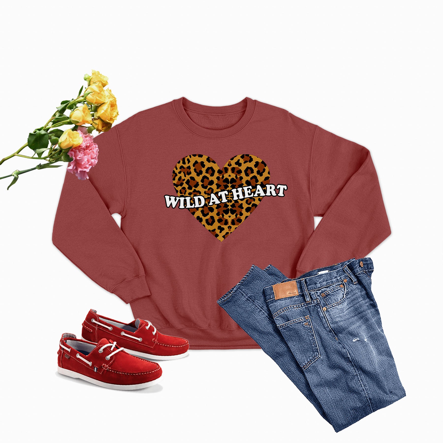 Wild At Heart Sweat Shirt featuring unique artistic designs, made from soft cotton/poly fleece blend for comfort and warmth.