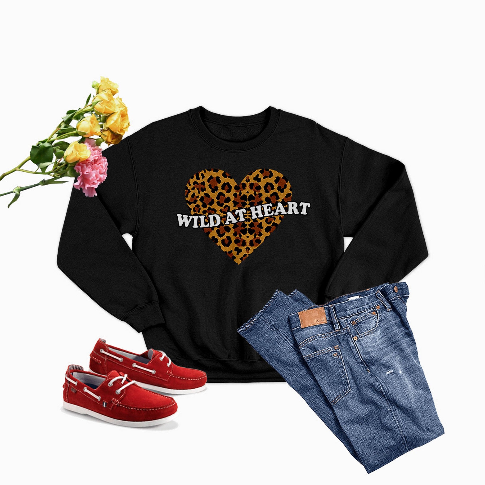 Wild At Heart Sweat Shirt featuring unique artistic designs, made from soft cotton/poly fleece blend for comfort and warmth.