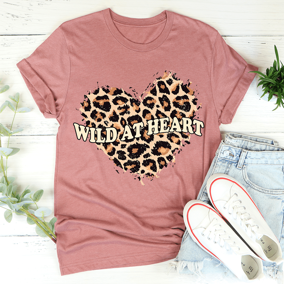 Wild At Heart T-Shirt made from soft ring-spun cotton, featuring double stitching for durability, available in various sizes.