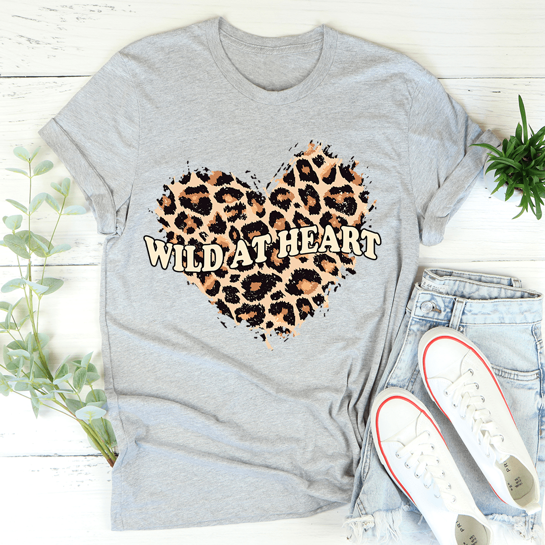 Wild At Heart T-Shirt made from soft ring-spun cotton, featuring double stitching for durability, available in various sizes.