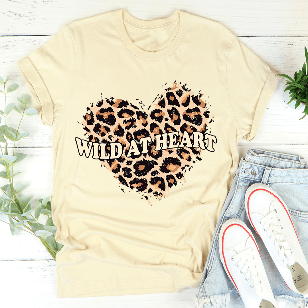 Wild At Heart T-Shirt made from soft ring-spun cotton, featuring double stitching for durability, available in various sizes.