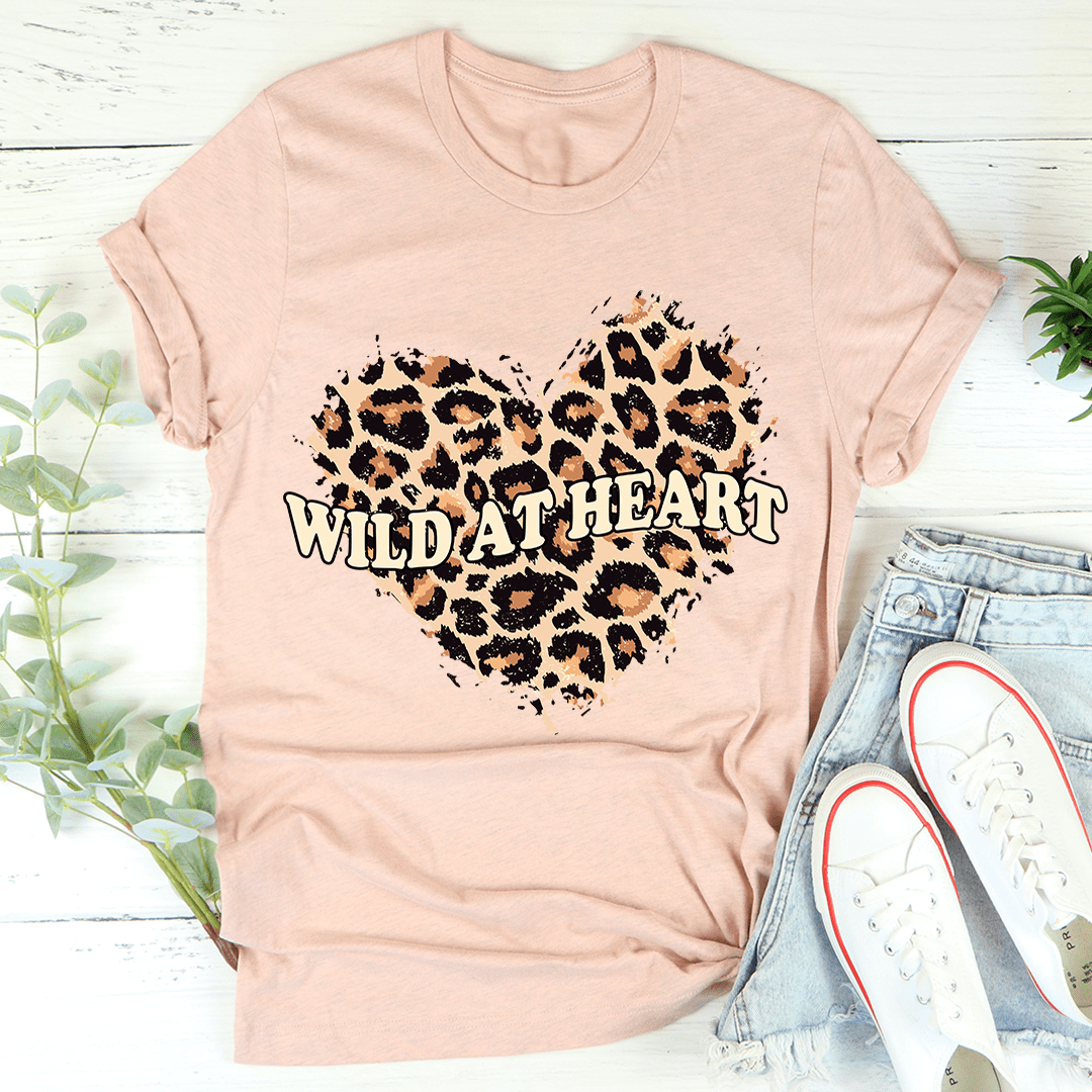 Wild At Heart T-Shirt made from soft ring-spun cotton, featuring double stitching for durability, available in various sizes.