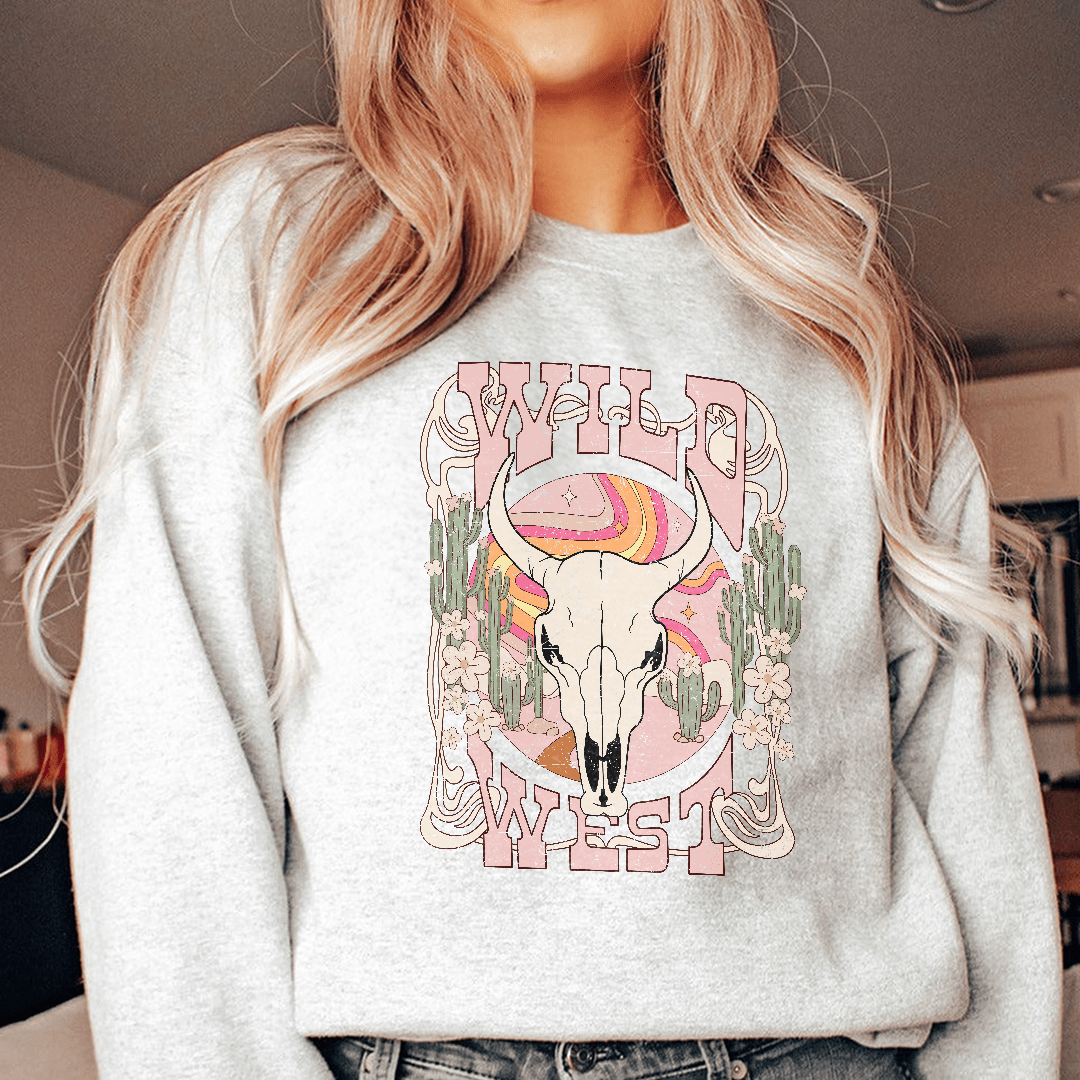 Wild West sweats featuring unique designs by top artists, made from cozy cotton/poly fleece blend.