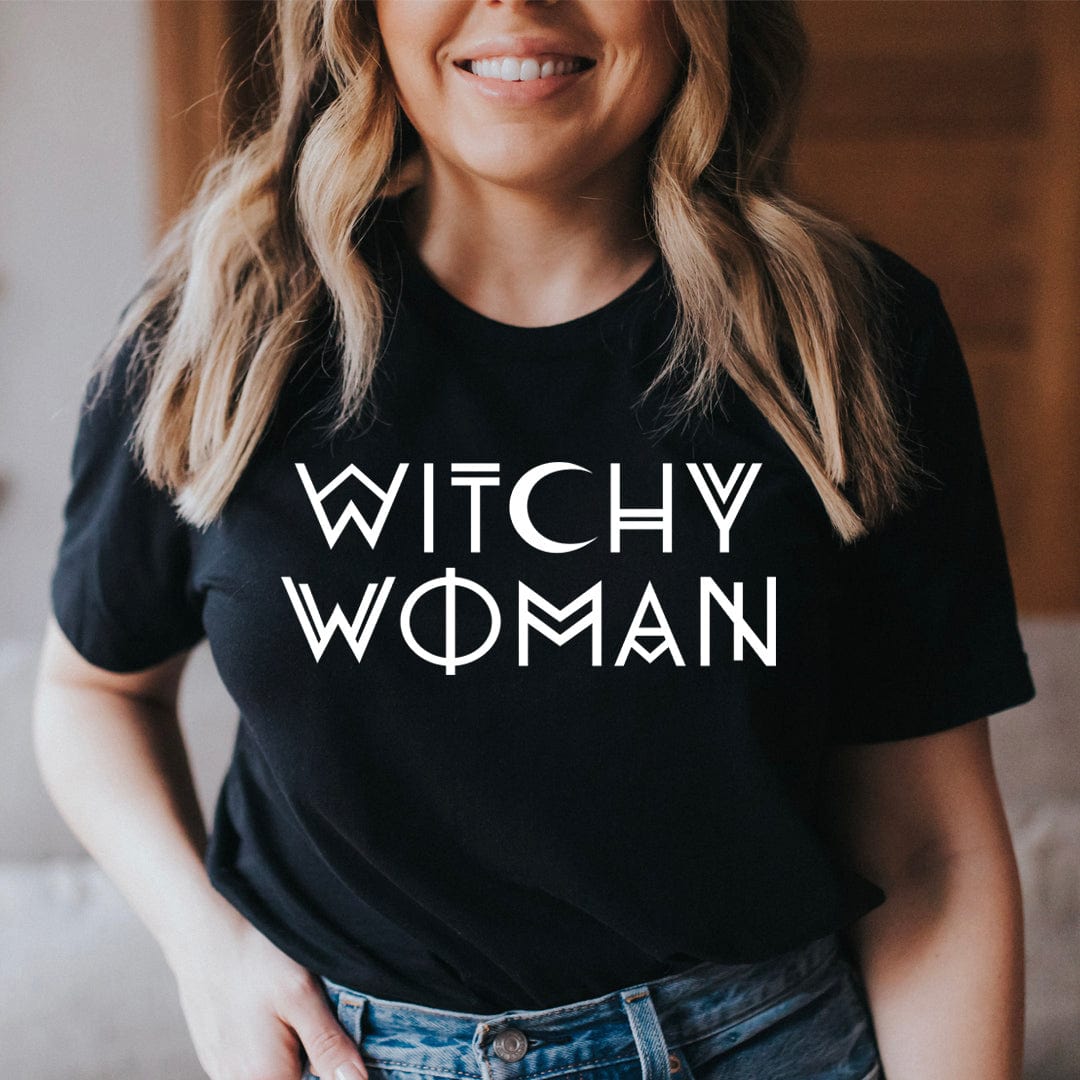 A stylish Witchy Woman T-Shirt made from soft ring-spun cotton, featuring a comfortable fit and durable double stitching.