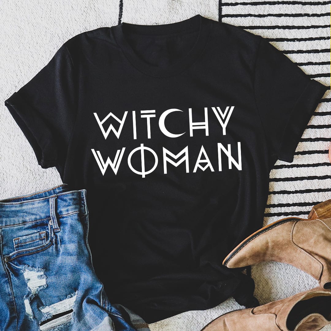 A stylish Witchy Woman T-Shirt made from soft ring-spun cotton, featuring a comfortable fit and durable double stitching.