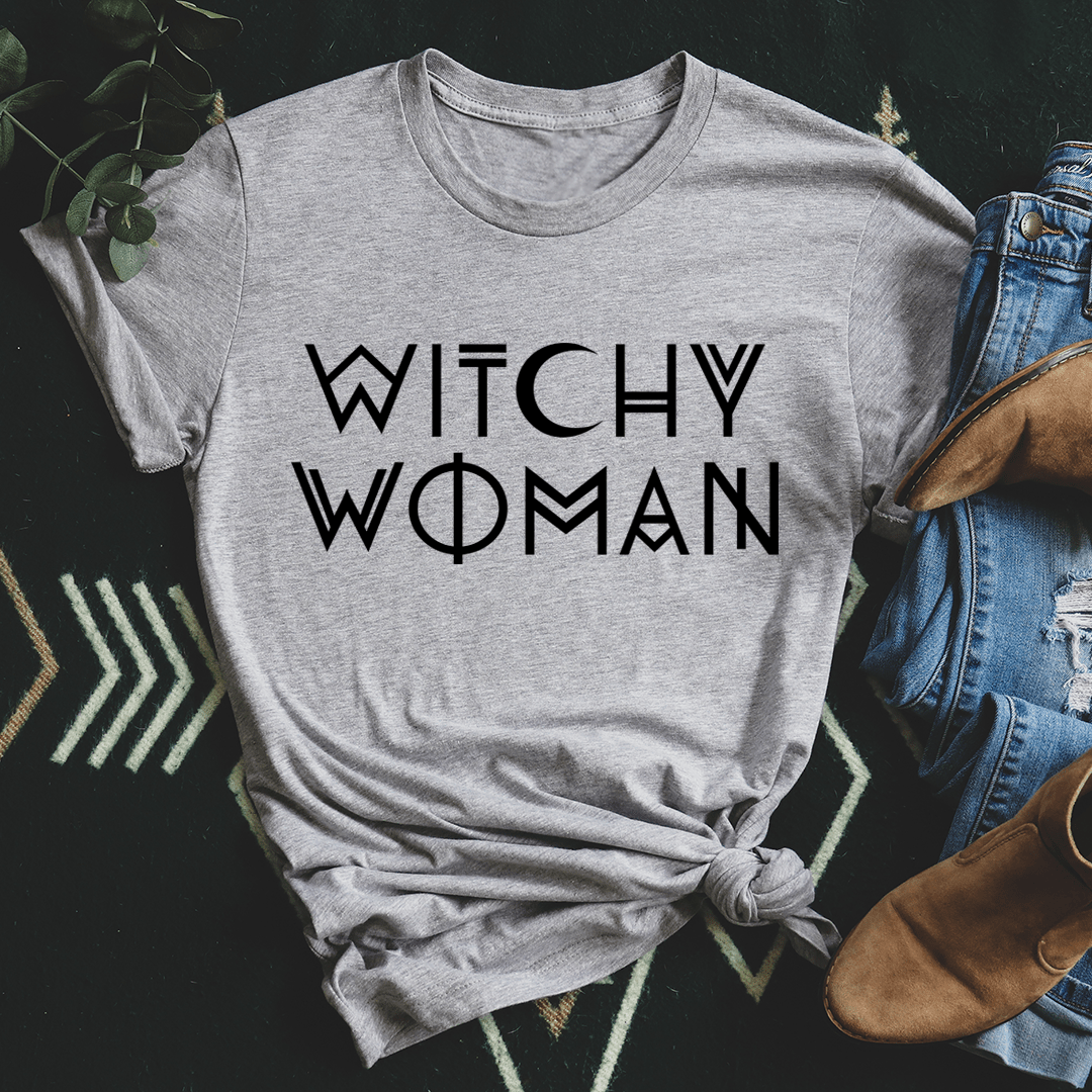 A stylish Witchy Woman T-Shirt made from soft ring-spun cotton, featuring a comfortable fit and durable double stitching.