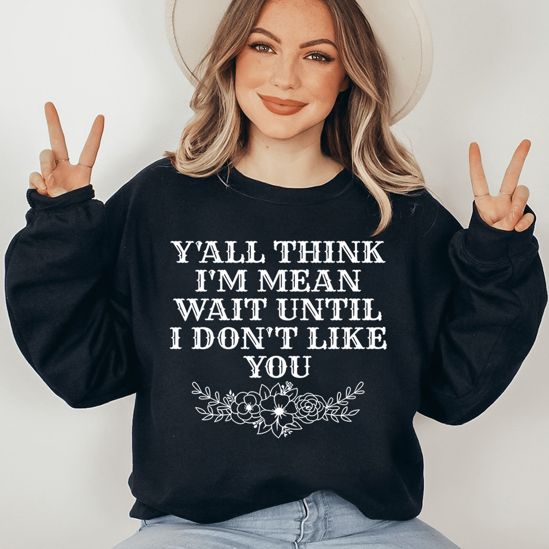 Y'All Think I'm Mean hoodie featuring a unique design by top artists, made from a cozy cotton/poly fleece blend.