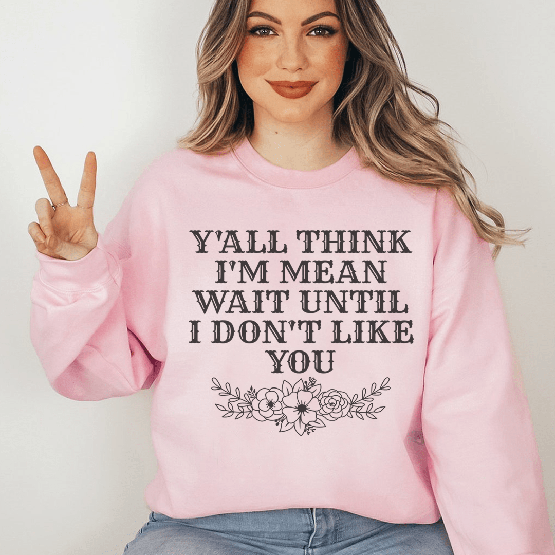 Y'All Think I'm Mean hoodie featuring a unique design by top artists, made from a cozy cotton/poly fleece blend.