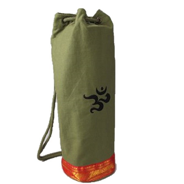 OMSutra Mahayogi Yoga Bag with floral lace border and embroidered OM symbol, showcasing its stylish design and heavy-duty fabric.