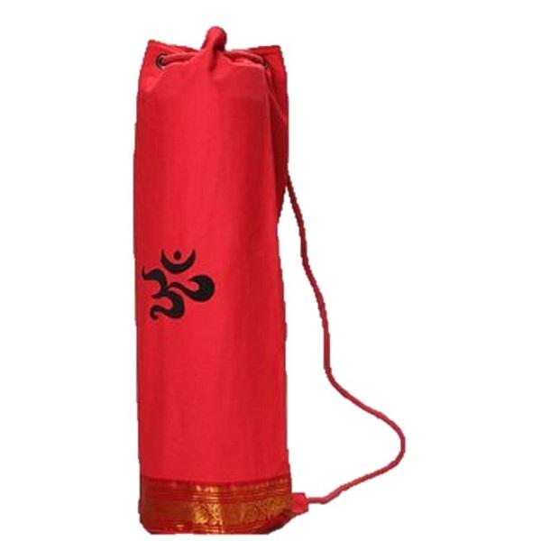 OMSutra Mahayogi Yoga Bag with floral lace border and embroidered OM symbol, showcasing its stylish design and heavy-duty fabric.