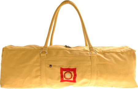 OMSutra Chakra Yoga Kit Bag in vibrant orange with chakra embroidery, designed to hold yoga essentials.