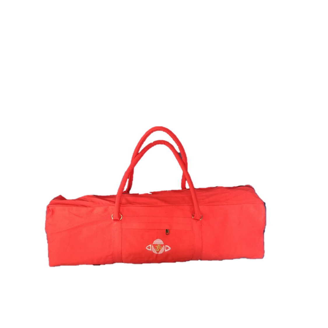 OMSutra Chakra Yoga Kit Bag in vibrant orange with chakra embroidery, designed to hold yoga essentials.